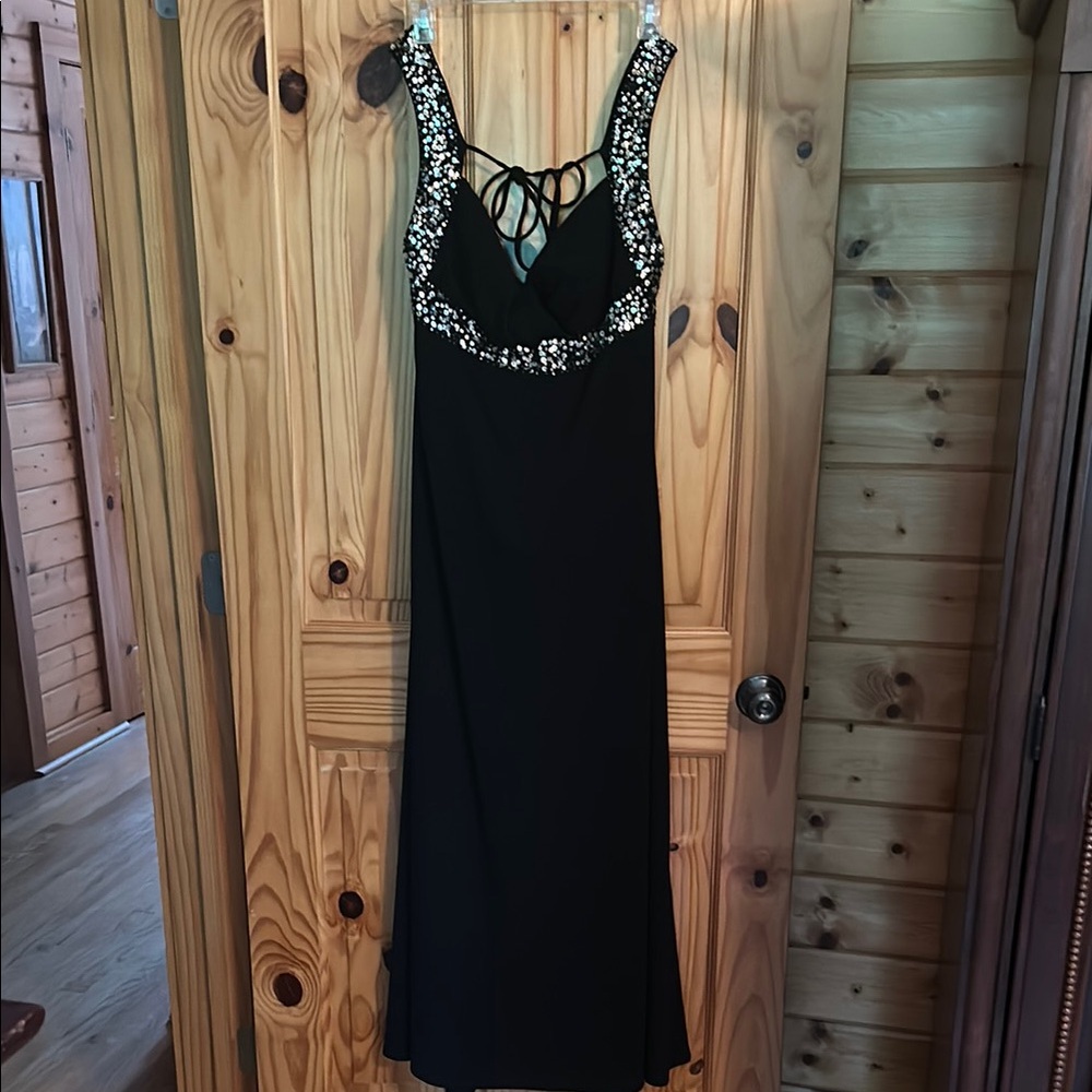 Black Embellished Backless Gown for Cocktail Events
